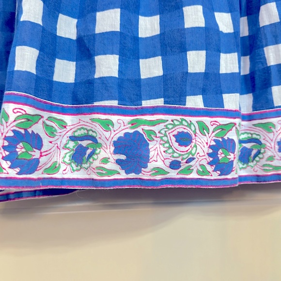 Blue Gingham SZ Blockprints Tuckernuck Priya Dress  w/Flower Details Sz S EUC - Picture 5 of 5